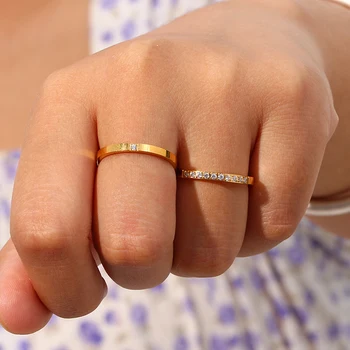 2022 Нови AAA CZ, пълни с тънки златни пръстени За жени, Унисекс, Водонепроницаемое Кристалното пръстен, Позлатените пръстен от неръждаема стомана