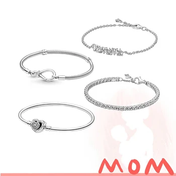 2022 Ден на майката, Нова гривна-верижка от 100% сребро с безкраен възел във формата на змия, Блестящ Тенис гривна, Женствени празнични украси