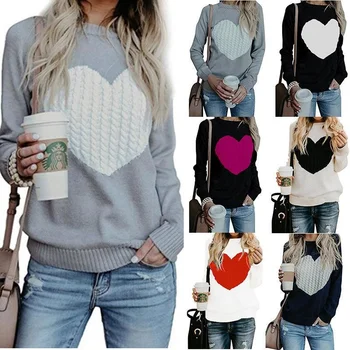 2023 Нов дамски плетива, есенно-зимния пуловер големи размери, Дамски пуловер с надпис Love