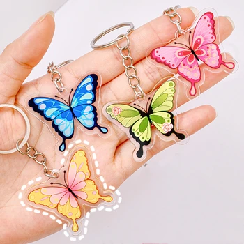 Акрилни Сладък цветен ключодържател с пеперуда, Cartoony сладък висулка за украса на чанти