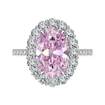 пръстен с диамант във формата на яйца с тегло 5,6 карата, 8*12 мм, высокоуглеродистое диамантен пръстен карамельно-розов цвят, сребро S925, топла разпродажба
