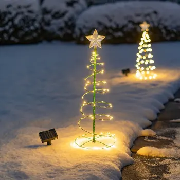 E2 2 елемента Слънчева лампа Коледно Дърво На Открито, Градински Поставка Земята декор Лампа Струнен Звезден фенер Коледни Слънчеви декоративни светлини