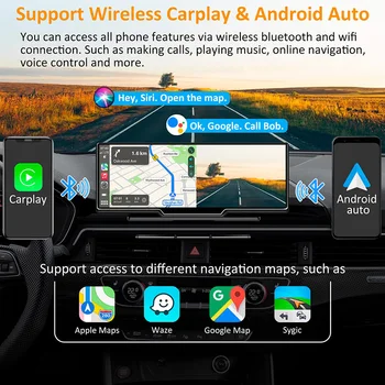 9,3-инчов 2K видеорекордер, безжичен Carplay и Android Auto Автомобилен Видеорекордер, GPS-навигация, Камера за преден и за задно виждане, Видео на арматурното табло