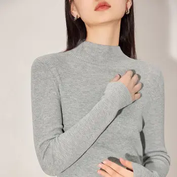 Жена Есенно-зимния пуловер с висока воротом, Реколта Обикновена основни възли блузи, Ежедневни тънък Пуловер, Корейската мода, Луксозни Скок V480