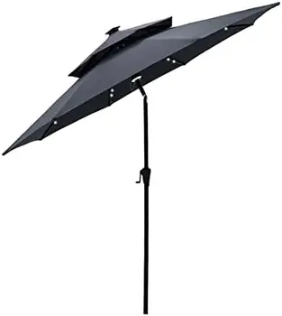 9 фута тенис на чадър с двоен покрив на слънчевата енергия led подсветка и наклон