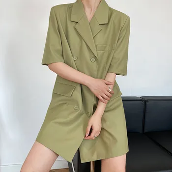 Лято 2023, нова корейска версия ins, свободна къса пола за жените, на френски дизайн, двубортное тънката рокля-нагоре костюм