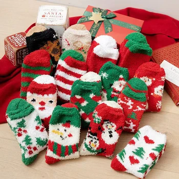 Коледни чорапи за жени И мъже, Топлите коралови кадифени чорапи, Чорапи с участието на Лосове, елхи, Дядо Коледа, Бонбони, Коледни притежателите на Коледни подаръци