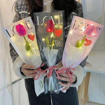 Светлинен Имитира Лале led лампа, високо качество на цветя за дома, Вечерни доставки, Букет фалшиви цветя за Сватба