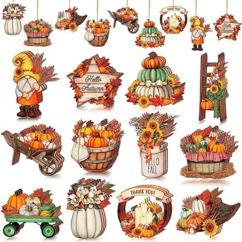 Есенни дърво коледна украса, на Празничния Ден на Благодарността, Есенни дървени орнаменти, Очарователен Джуджетата, Тикви, Кленови листа за начало на празника