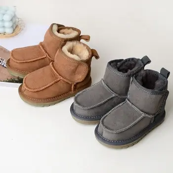 Зимни детски обувки от 100% естествена овча вълна, обувки за момчета и момичета, меки топли зимни обувки от естествена кожа, Топли обувки за момиченца