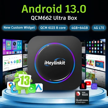 Iheylink Android 13,0 Безжичен Carplay Android Auto Ai Box QCM662 8 Ядрени 4 + 64 GB Вградена GPS Netflix, YouTube, Google Play 4GLTE