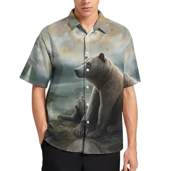 Свободна риза Bear, Мъжки Плажни Ежедневни ризи Mystical Области, Лятна Графична Градинска дрехи с къс ръкав, Блузи Оверсайз