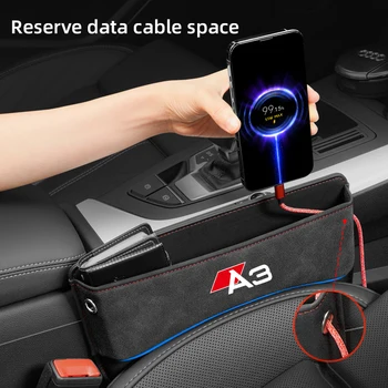 Органайзер за автомобилни седалки Странична чанта за седалка Запазено отвор за зарядно кабел За Audi A3 Многофункционална седалка за Фуги кутия за съхранение на аксесоари