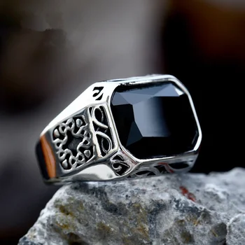 Нови мъжки пръстени от неръждаема стомана, черен Планински кристал, Реколта мода, Просто Лукс за момче, Бижута, Креативен подарък на едро